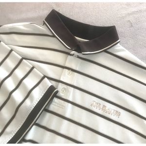 The Players Championship PGA TOUR Golf‎ Polo Shirt White Brown Striped Ringer